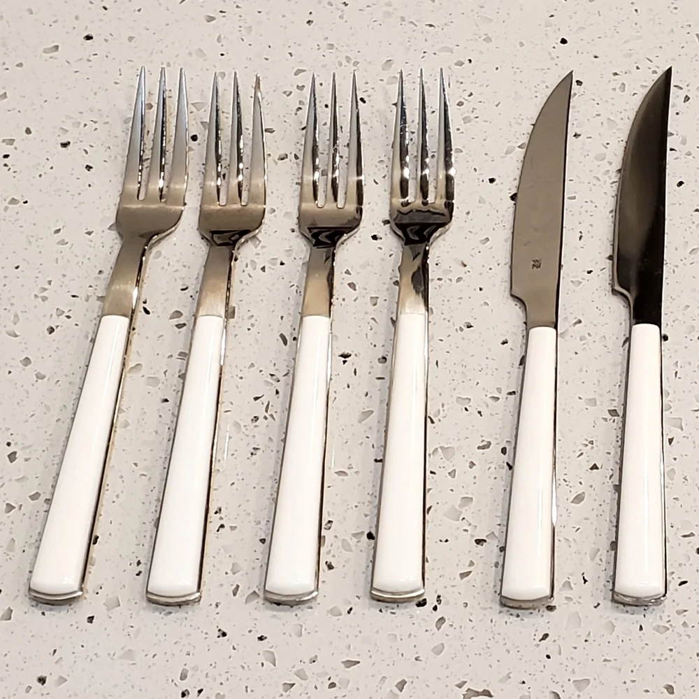 WMF Cromargan White Bakelite Stainless 6 Piece Flatware, Vtg. MCM, EUC